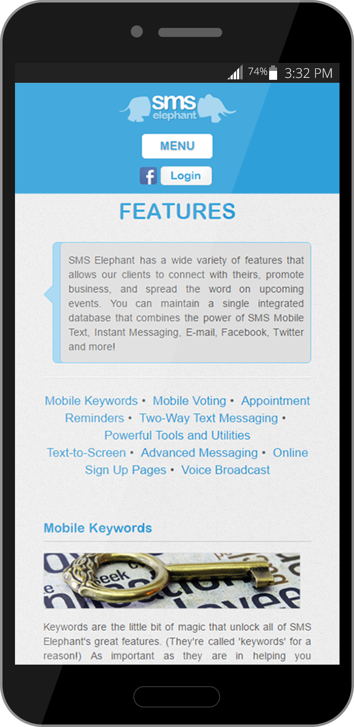 SMS Elephant mobile website